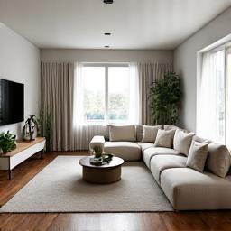 Sala de estar perfectamente decorada para la venta.