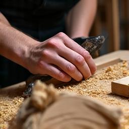 Artesano trabajando en un mueble de madera a medida.