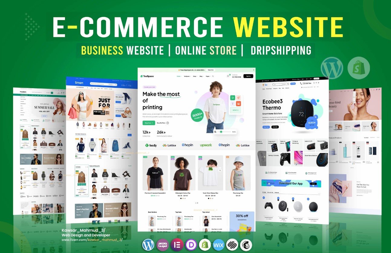 I will create wordpress ecommerce website, shopify store design, woocommerce website