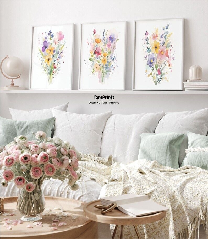 I will create Wildflower Watercolor Print Set: Digital Download for Floral Wall Art