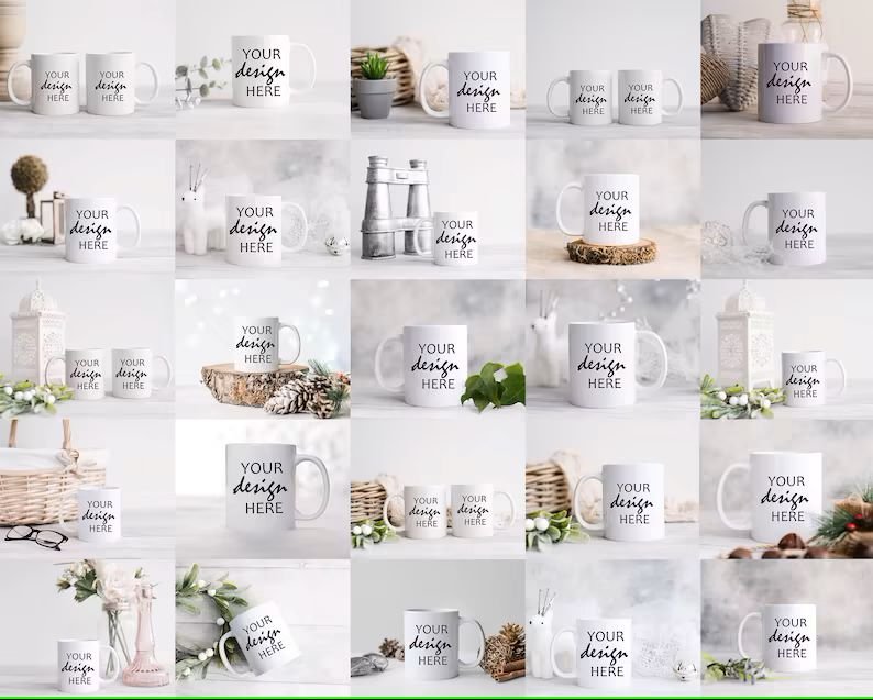 Professional 50 Mug MockUps Bundle  Elevate Your Brand with Stunning Coffee Cup Mockup Designs