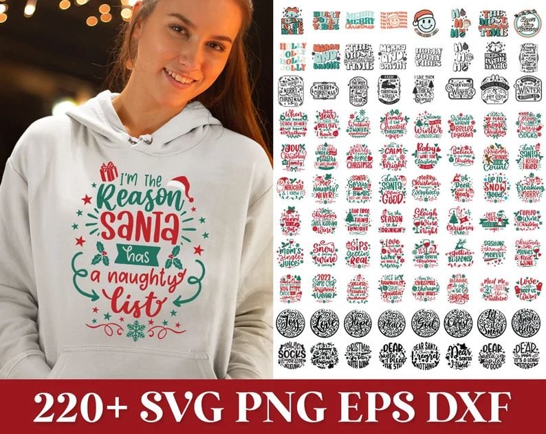 Festive Christmas SVG Bundle with Quotes and Santa Graphics