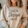 High-Quality Gildan 18000 Sand Sweatshirt Mockup Design
