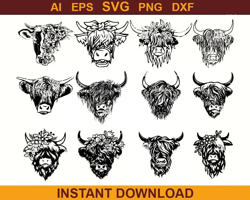 Premium Highland Cow SVG Bundle for Cricut, Cameo, and Silhouette