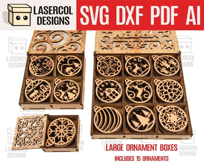 Premium Laser Cut Ornament Box Design Files – SVG+DXF+PDF+Ai