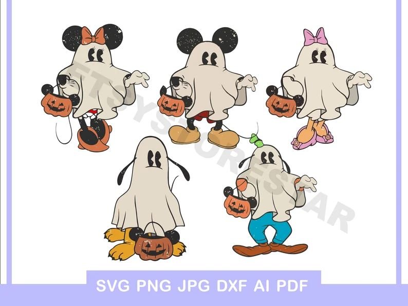 Spooky Disney Halloween Characters SVG Bundle  Minnie  Mickey Pluto  Goofy  Dais   and More