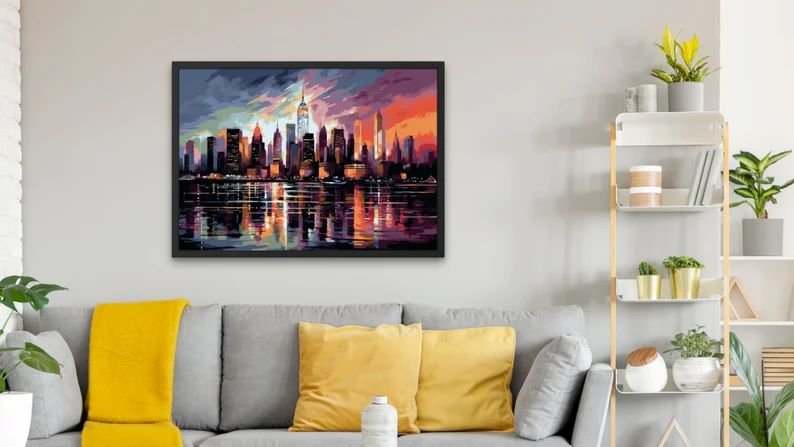 I will create New York City Skyline Sunset Digital Art Instant Download