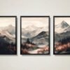 I will provide 3 Piece Watercolor winter mountain lake landscape wall art